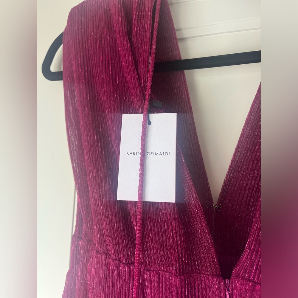NWT $328 KARINA GRIMALDI Revolve Mernet Hot Pink Magenta Maxi Shoulder Pad Dress - Picture 4 of 13